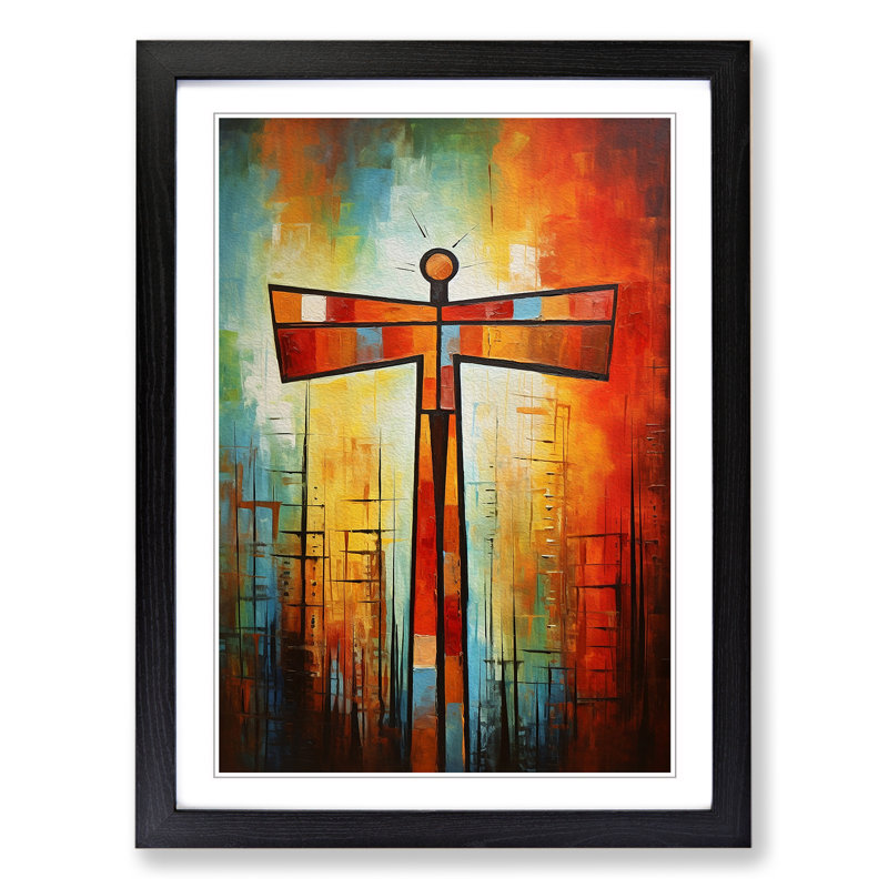 Angel Of The North Abstract - Single Picture Frame Print on Wood, Black, 64cm H x 46cm W x 2cm D, Black Framed
