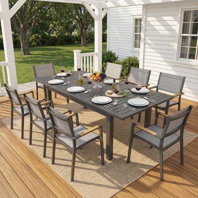 8-Person All-Aluminum Patio Dining Set with Extandable Rectangular Table