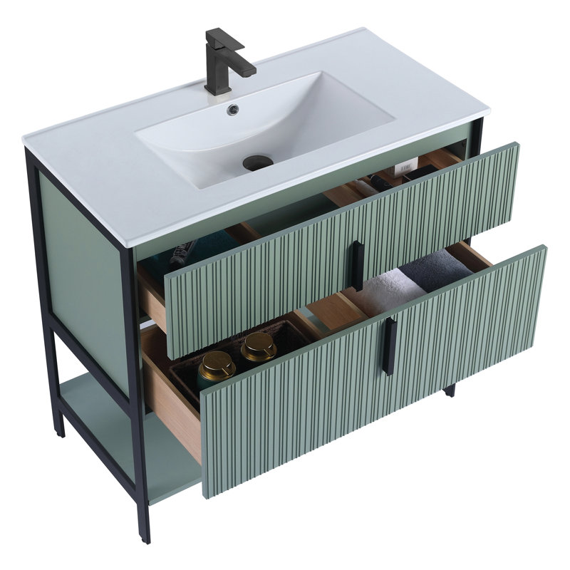  Serenity Modern Bathroom Vanity with White Ceramic Top, Black/Mint
