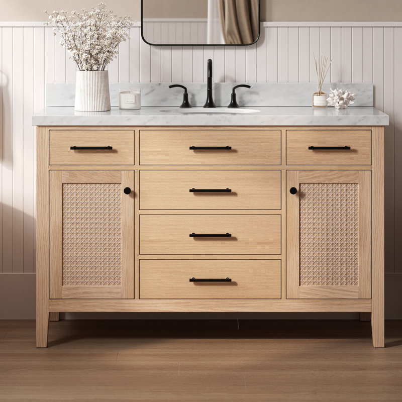 ARIEL Camila 55 Single Sink Bathroom Vanity with Italian Carrara Marble Top, Oval, 55"