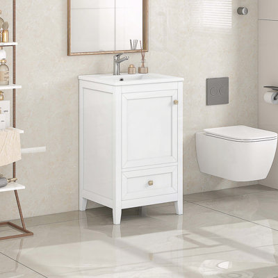 Meuble-lavabo moderne de 20 pouces avec lavabo en céramique et porte à fermeture en douceur