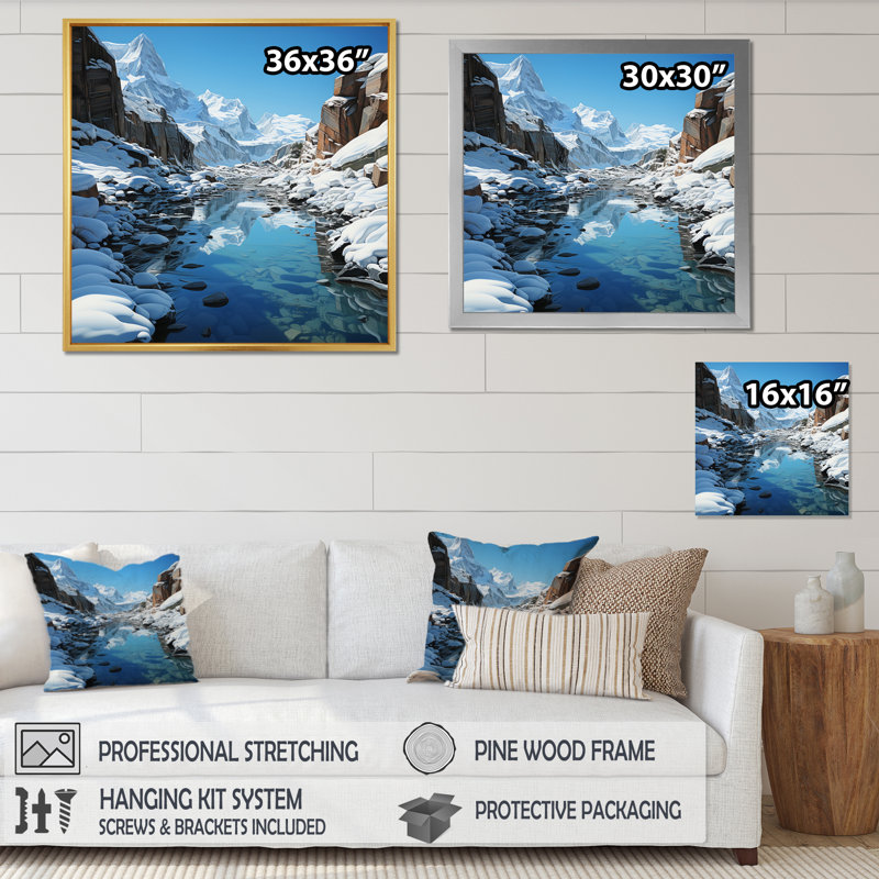 Shun Glacier Ice Blue Solitude III - impression, H 24 po x l 24 po x P 1 po, Cadre simple blanc