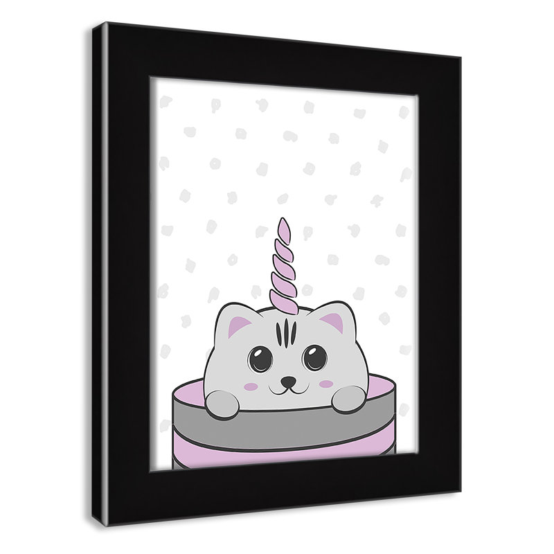 Caticorn I, art encadré, H 10 po x l 8 po x P 0,63 po, Cadre argenté