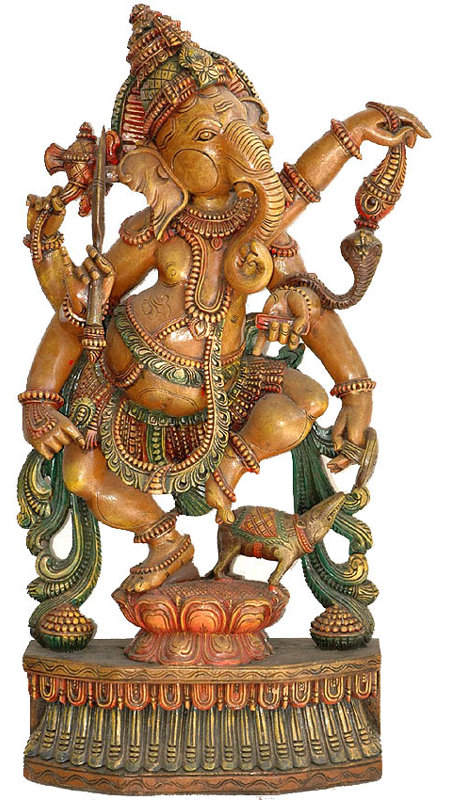 Statue de Ganesha fabriquée à la main en bois, 42 po. Pose de danse murale, temple sud-indien sculptant pour le salon et l'espace de méditation