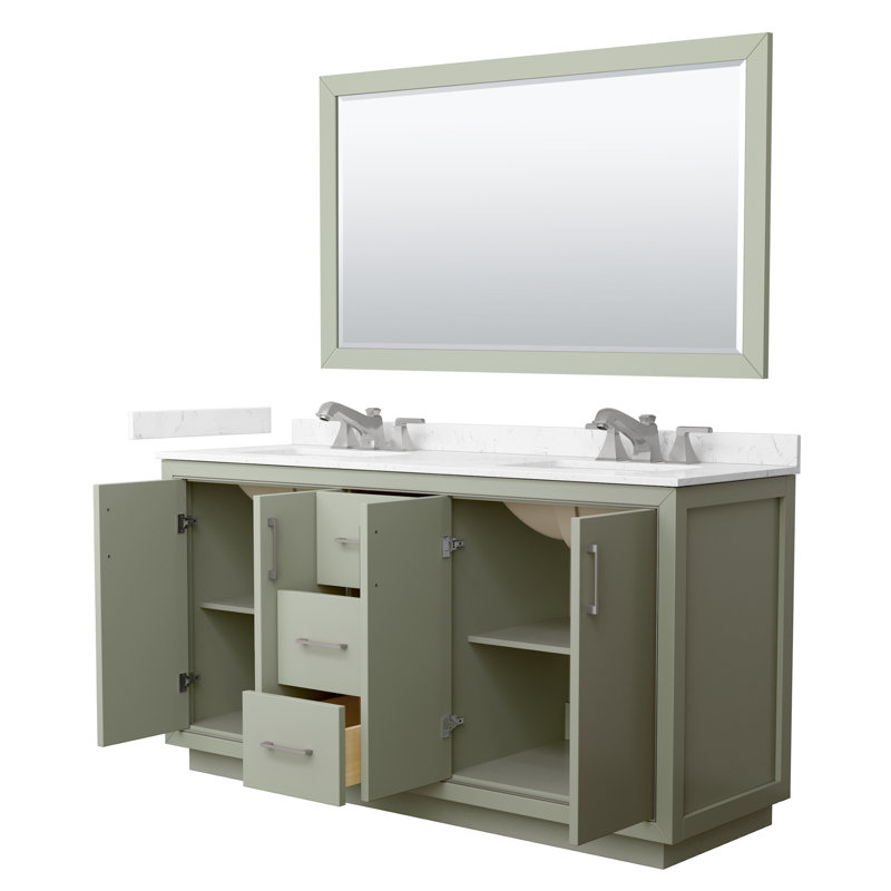 Meuble-lavabo double autoportant 66 po avec plateau Icon, Marbre de culture de Carrare, 66"