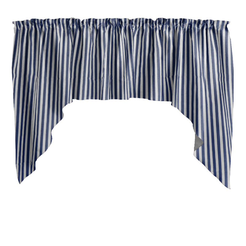 Cantonnière demi-pouce à rayures, Blanc / bleu marine