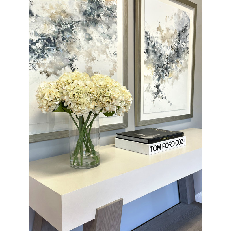 Hydrangeas Arranged in a Glass Vase, Cream