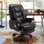Fauteuil de direction Kinnls Jones avec ventilation par massage et chauffage, fauteuil de direction de luxe en cuir véritable, grand et grand fauteuil inclinable avec repose-pieds (noir)