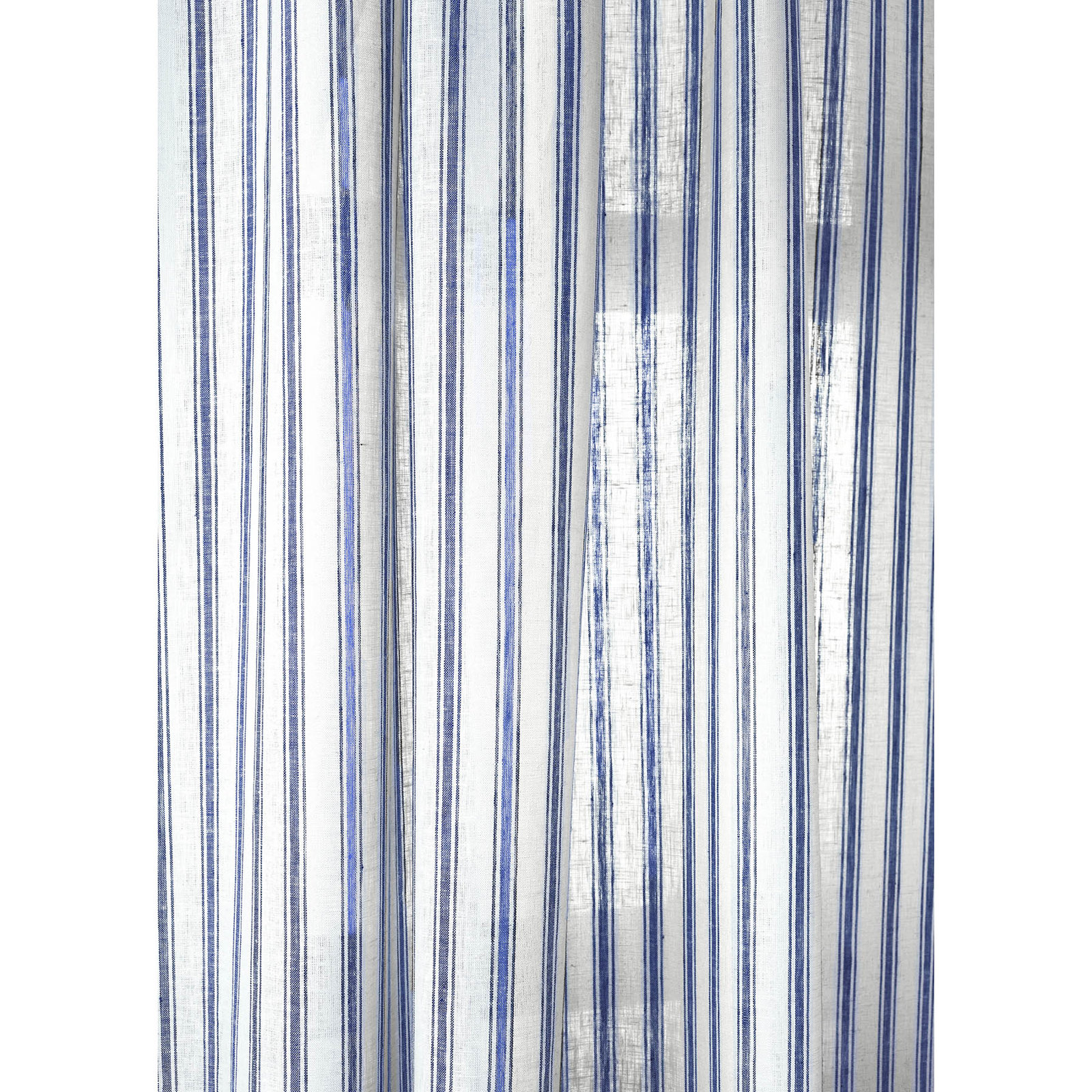 Capri Ticking Stripe - 100% Pure Linen Curtain, 52" W x 108" L, Navy and White