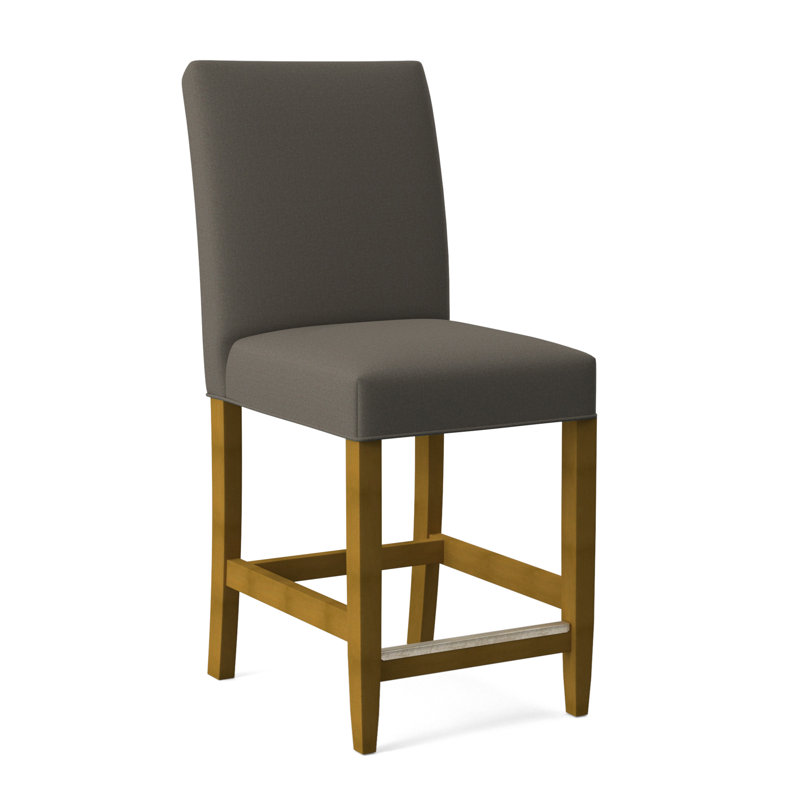 Manhattan Upholstered Stool with Solid Wood Frame, Gray Sugar Performance; 0863-84, Antique Frost White Finish