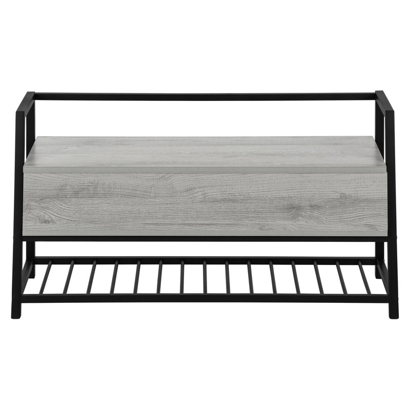 Modern 42" Rectangular Hallway Bench With Grey Laminate And Black Metal Pegs For Storage Contemporary Entryway