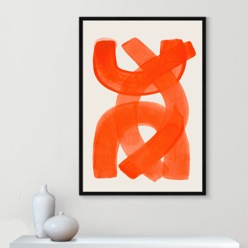 «Orange Strokes Print» par Haniff, 29.5'' W x 41.5'' H, Grain de bois noir, Framed Print