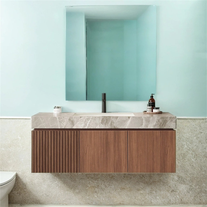 Cabinet Armoire de base en chêne brun de 48 pouces】 - Sans couvercle, couvercle, robinet ou évier inclus, Brun