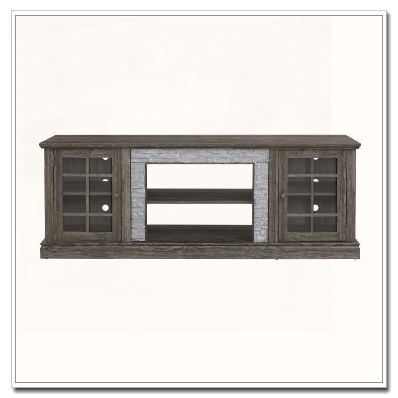 70" TV Stand with 2-Door Storage, Faux Stone Media Console Cabinet, Gray