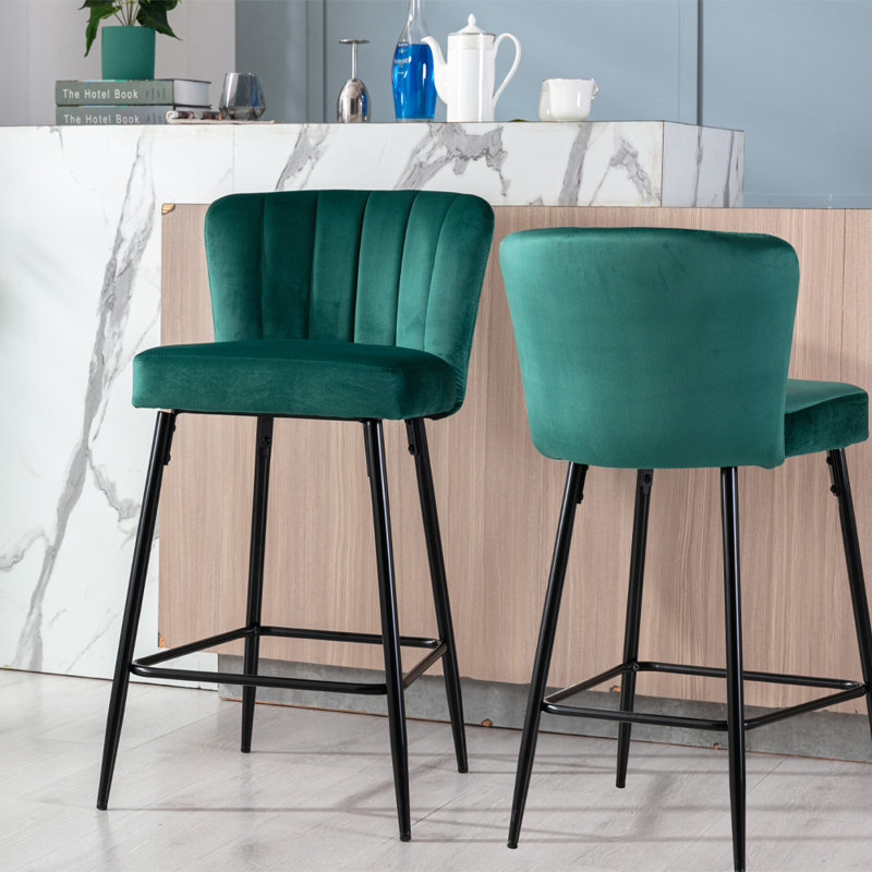 Catharina Upholstered Counter Stool with Metal Frame, Green