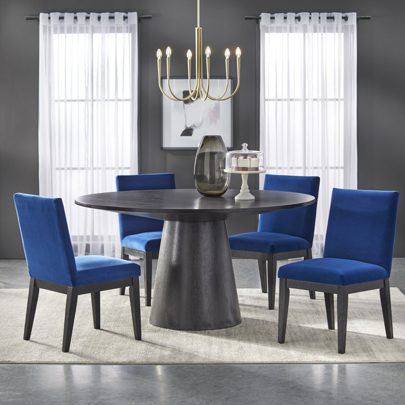Ensemble repas pour 4 personnes Kumud, Bleu marine, 5 pièces: table, 4 chaises