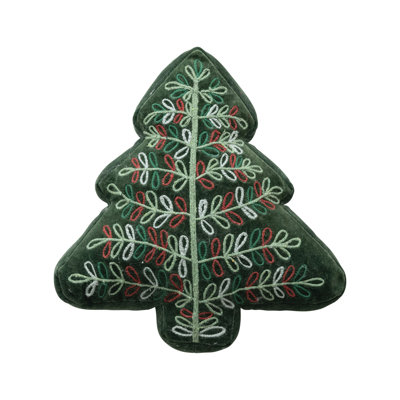 Woven Cotton Velvet Tree Shaped Pillow With Embroidery
