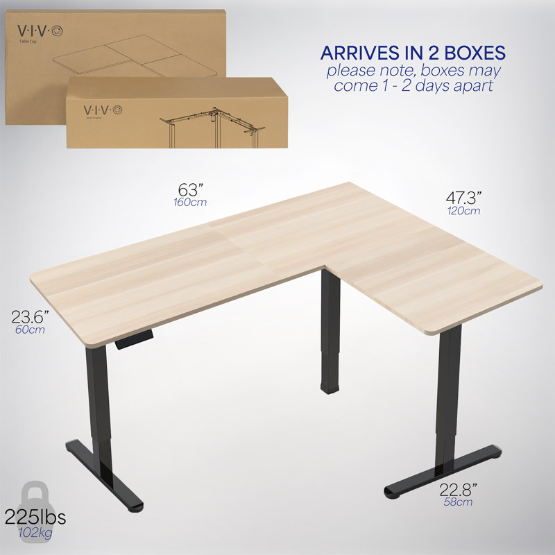 Bureau debout d'angle électrique VIVO, Bois clair / noir