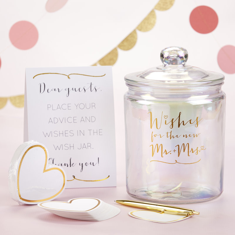 Pots de mariage de mariage avec cartes en forme de cœur irisé