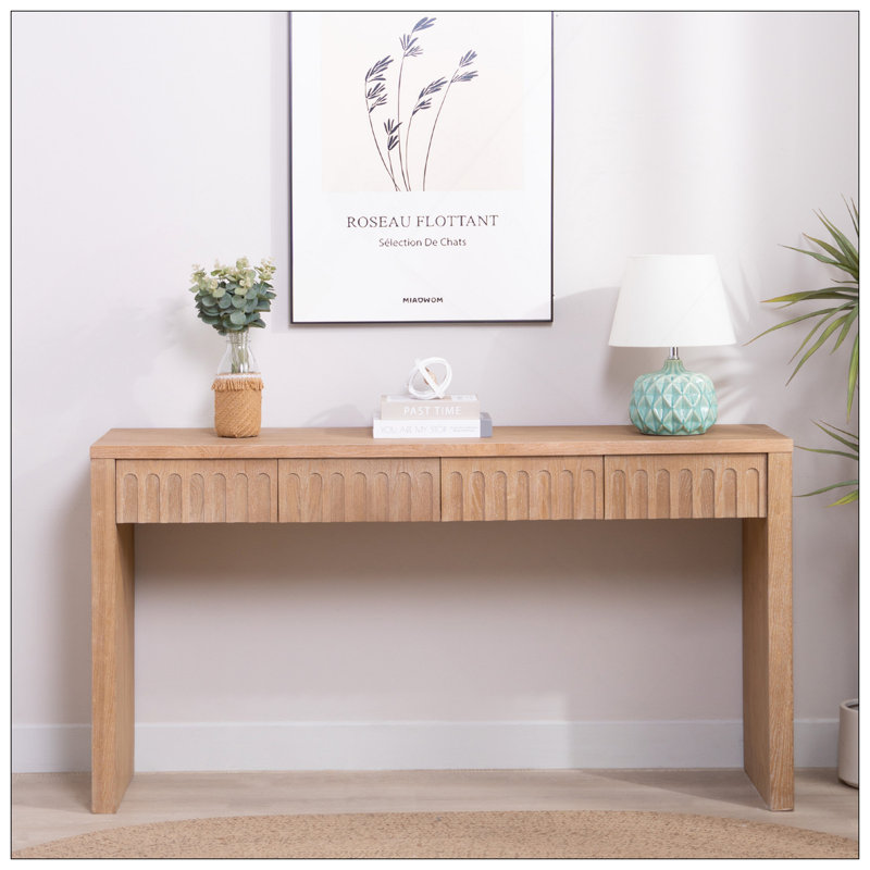 Console Table with 4 Drawers, Natural