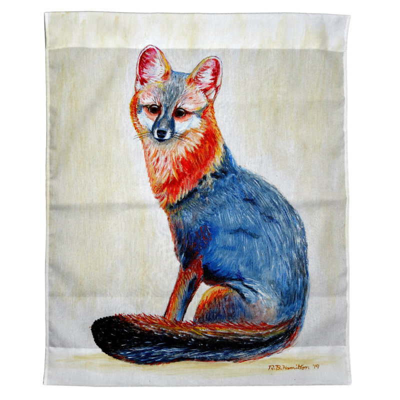Suspension murale en polyester et renard gris