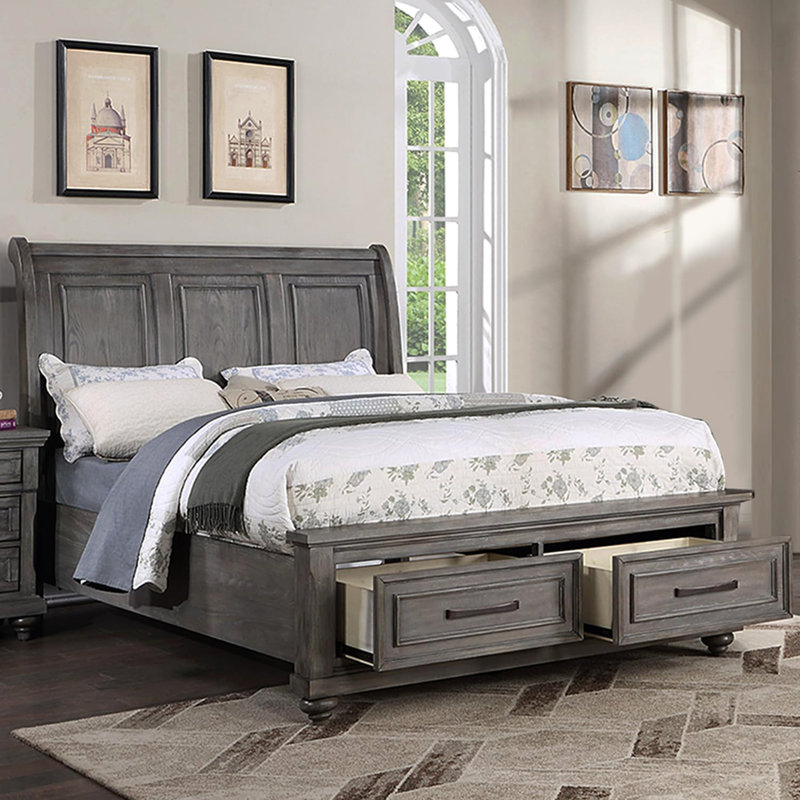 Lit grand format avec tiroir de lit de style rétro, couleur grise, magnifique panneau de lit 1pc, chambre à coucher