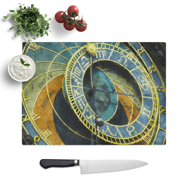 Astronomical Clock in Prague Painting Chopping Board, 0.4cm H x 29cm W x 39cm L