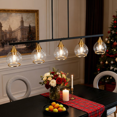 Luminaire suspendu pour îlot de cuisine 4 lumières avec abat-jour en verre