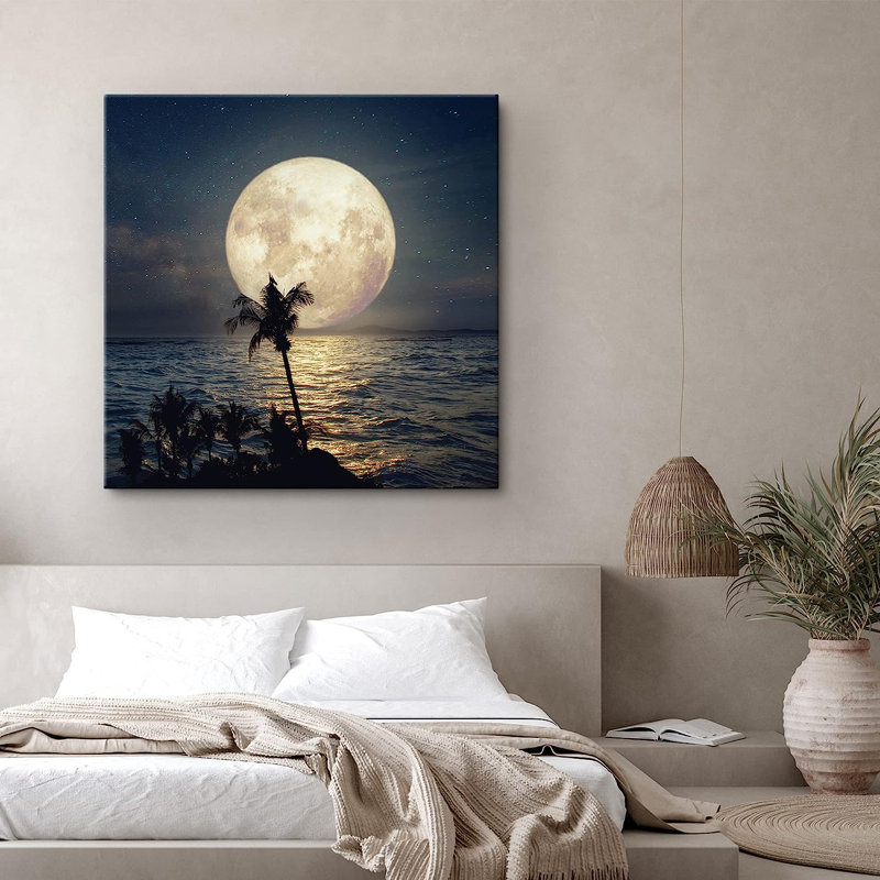 Pleine lune sur l'océan tropical, H 24 po x l 24 po x P 1,5 po