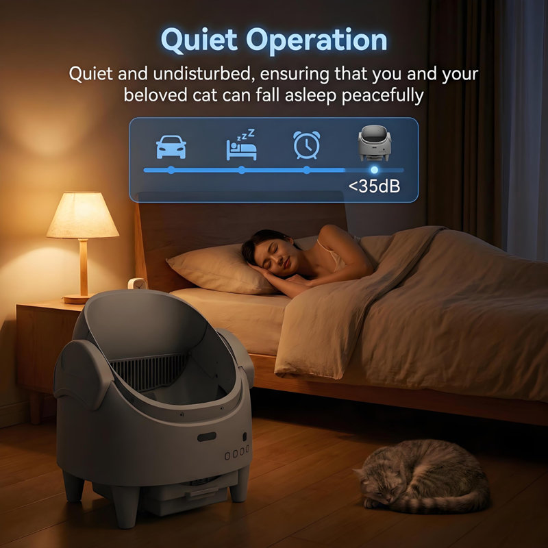 Bac à litière auto-nettoyant, bac à litière automatique à couvercle ouvert avec contrôle d'application pour plusieurs chats, bac à litière électrique à hauteur réglable, sacs à ordures en rouleau