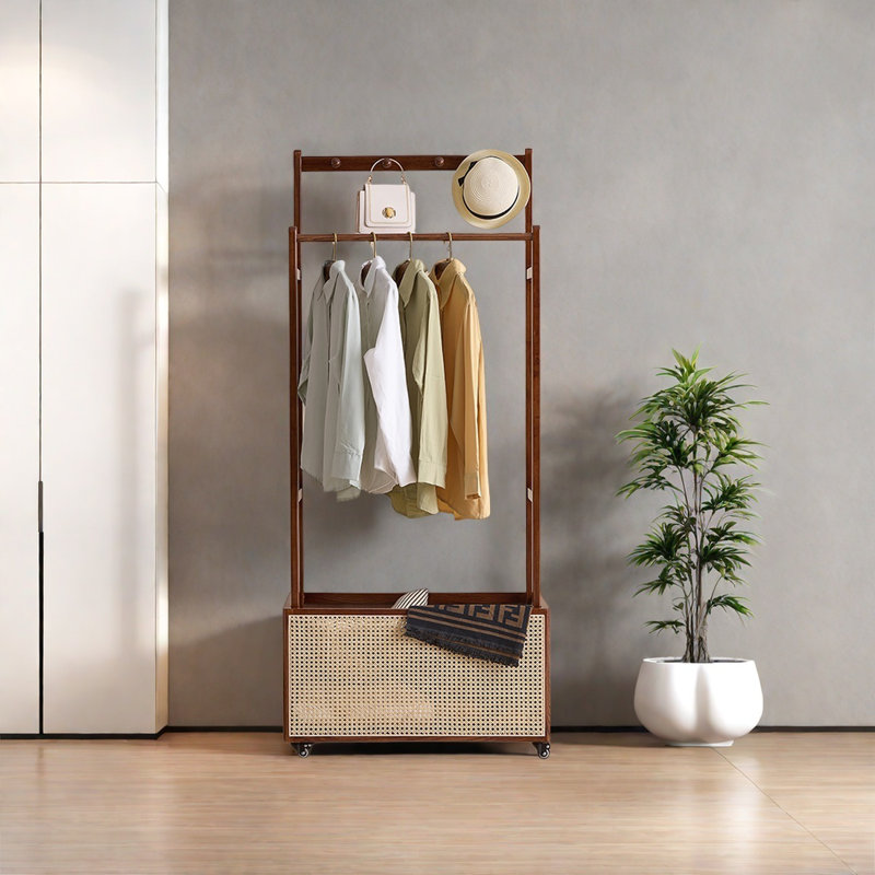 Ash Wood Coat Rack with Smooth Wheels