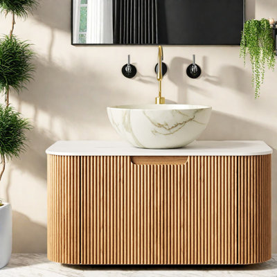 Meuble-lavabo flottant moderne avec armoire en bois et lavabo en céramique