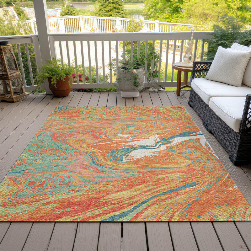 Malika Orange Washable Indoor-Outdoor Rug - , 3' x 5'