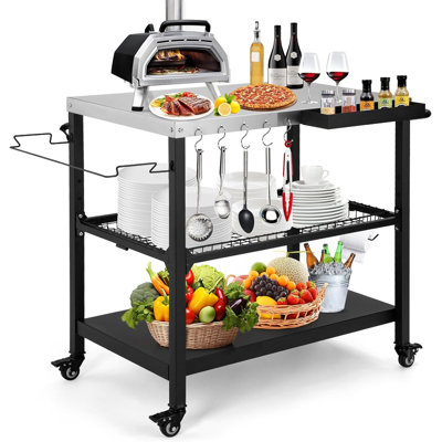 Chariot de barbecue extérieur, table de four à pizza en acier inoxydable de 36 pouces avec roues verrouillables