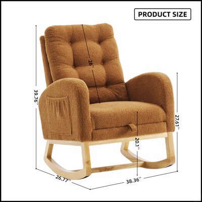 Chaise berçante d'appoint caramel avec repose-pieds, haut dossier et pieds en bois d'hévéa pour des espaces de vie confortables