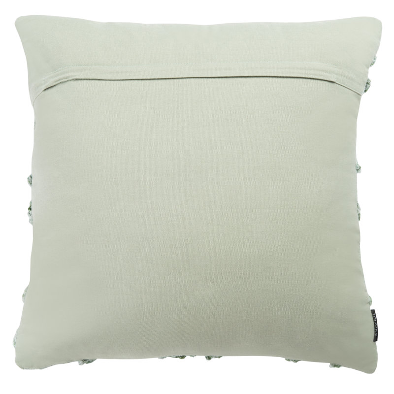 Ashlin Sage Green Fringed Cotton Square Pillow