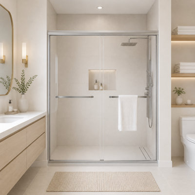 Porte de douche 68 "à 72" x H 72 ", porte de douche coulissante en verre trempé semi-sans cadre, verre trempé 1/4" de couleur GCCG, noir