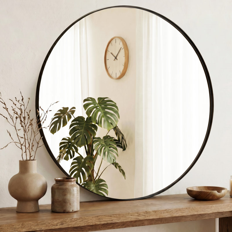 Miroir mural rond en aluminium, miroir circulaire moderne pour meuble-lavabo, entrée, salon, 27,56 po x 27,56 po, Noir