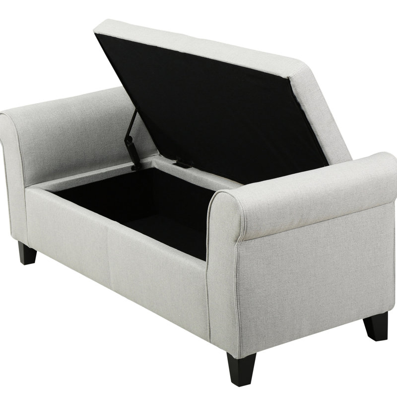 Elegant Upholstered Seat With Storage Compartment, Gray, For Small Spaces Rolled Arms Modern Gray Compact Area Furnishings