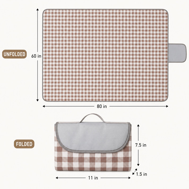 Couverture de pique-nique pliable imperméable brune 80 po x 60 po, Brown