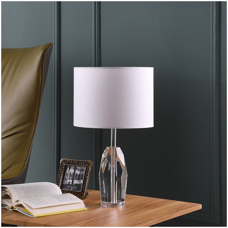 19" Dodecahedron Solid Crystal Prism Table Lamp in Chrome Silver