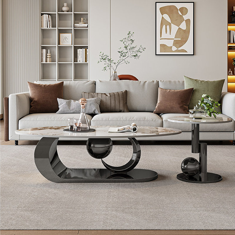 Ensemble de tables basses Modern, Blanc / Brun, Noir, H 15,75 po x L 47,24 po x l 23,62 po