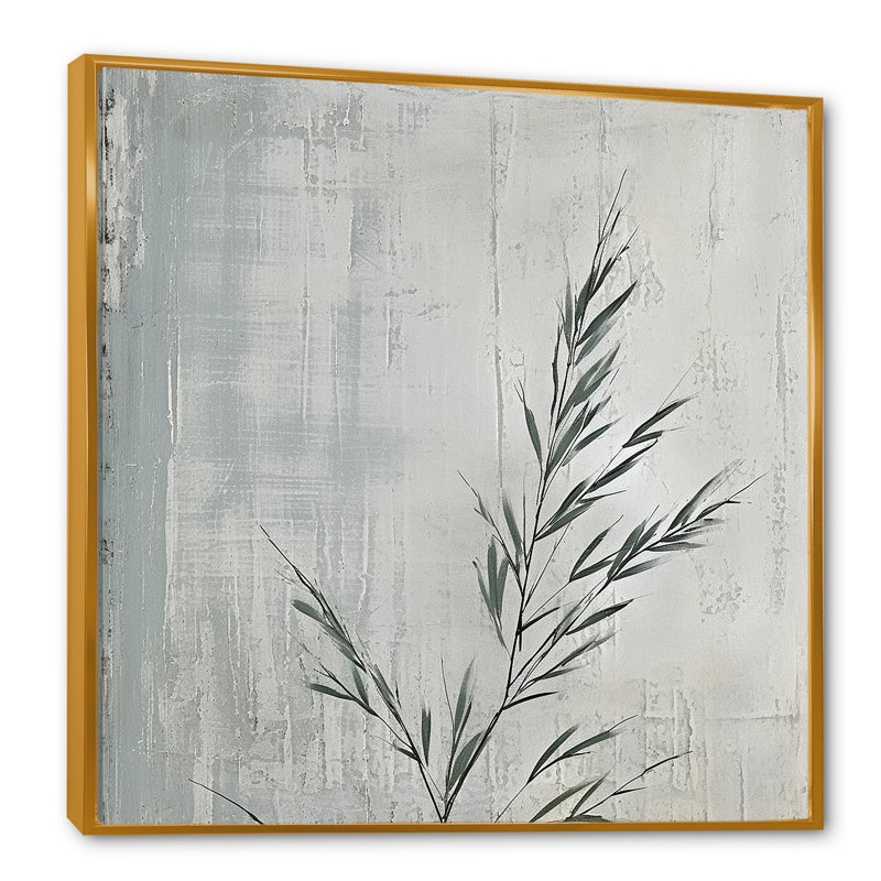 Feuilles grises, pin étain sur toile, H 30 po x l 30 po x P 1 po, Cadre flottant doré