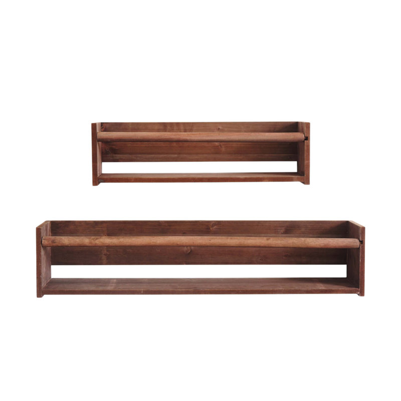 Ensemble de deux tablettes flottantes murales en bois brun