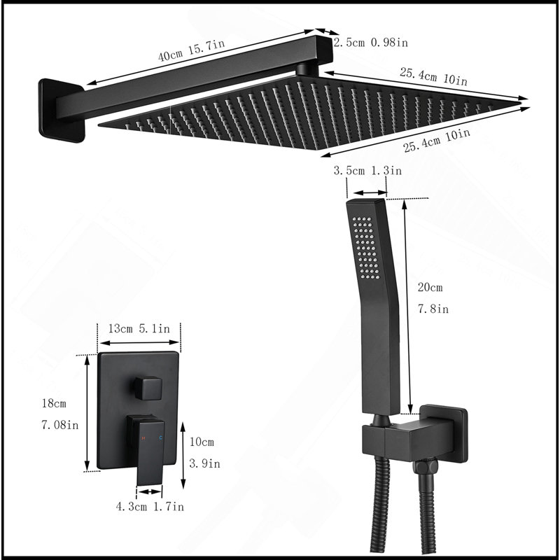 Bathroom Luxury Rain Mixer Combo Set Wall Mounted Rainfall Shower Head System , (Contain Faucet Rough-In Valve Body And Trim)