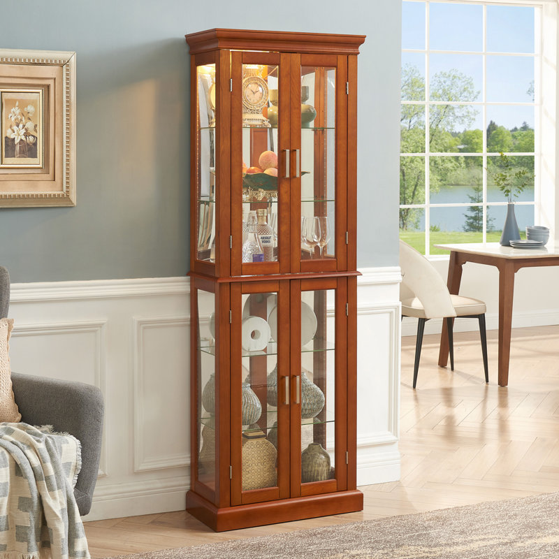 Curio Cabinet Lighted Curio Diapaly Cabinet With Adjustable Shelves And Mirrored Back Panel, Tempered Glass Doors (6 Tier), (E26 Light Bulb Not Included)