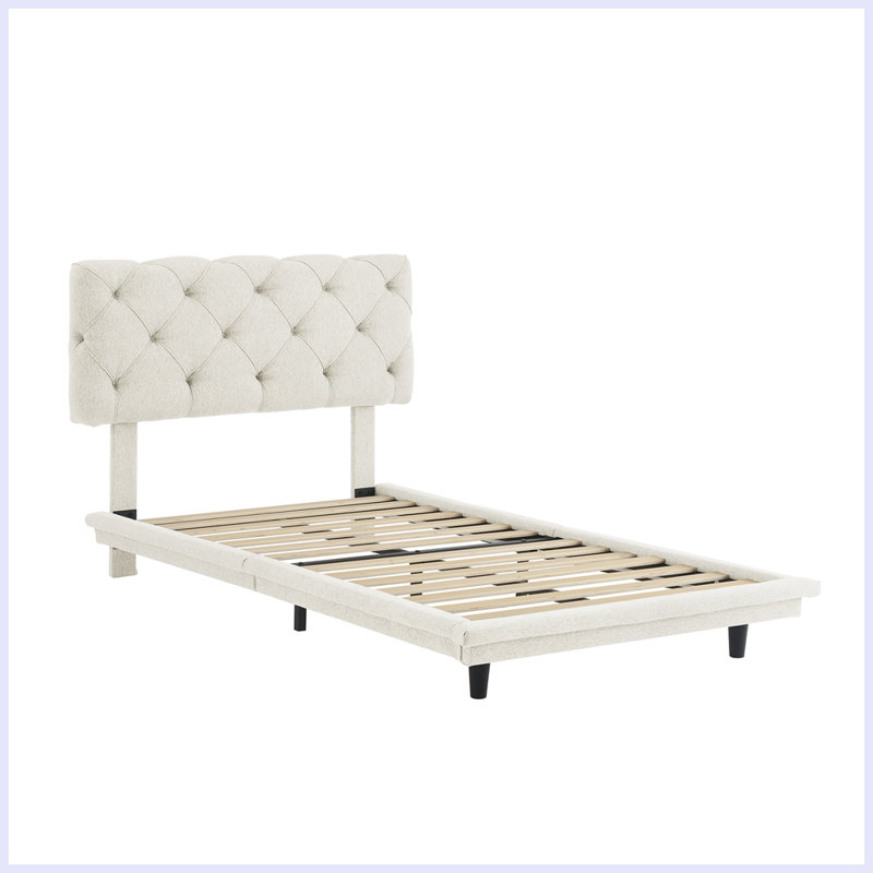 Lit tapissier Benelva, Simple, Beige