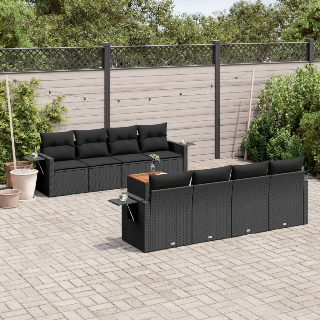 Vidaxl 9-Tlg. Garten-Sofagarnitur Mit Kissen Schwarz Poly Rattan 10