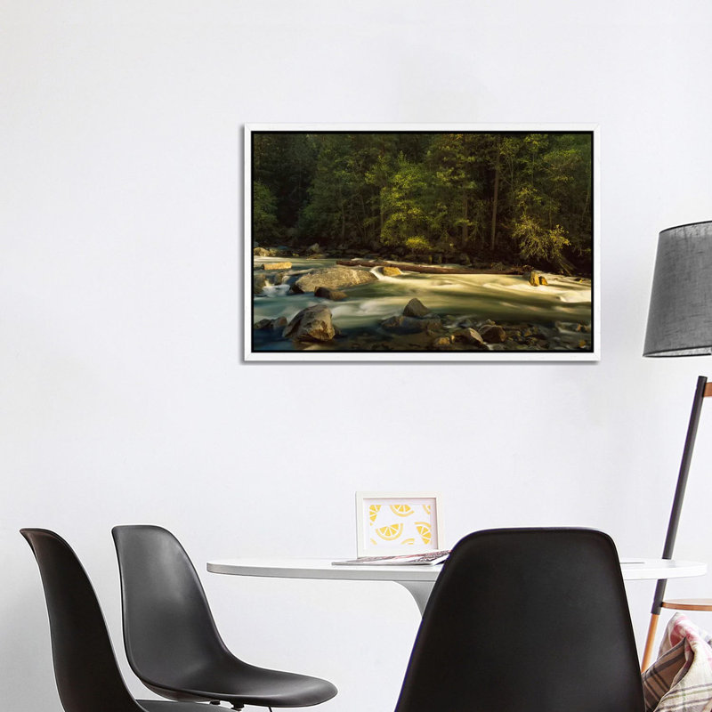 Merced River Flowing Through The Valley Floor, Yosemite National Park, California 1 Piece Floater Frame Wall Art on Canvas