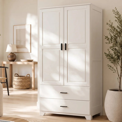 Solid Wood Cabinet With 2-drawer In Solid White Painted